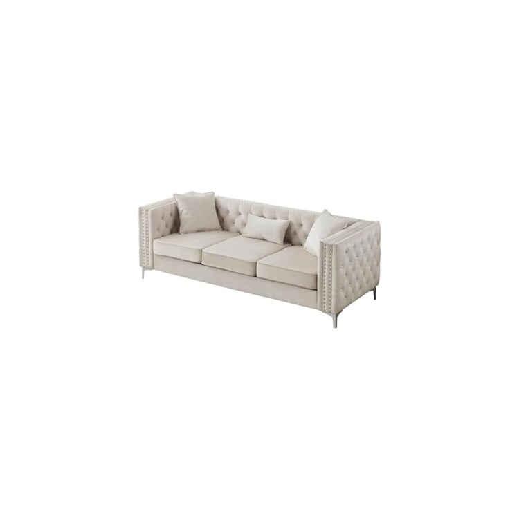 Glory Furniture Paige Velvet Sofa in Ivory