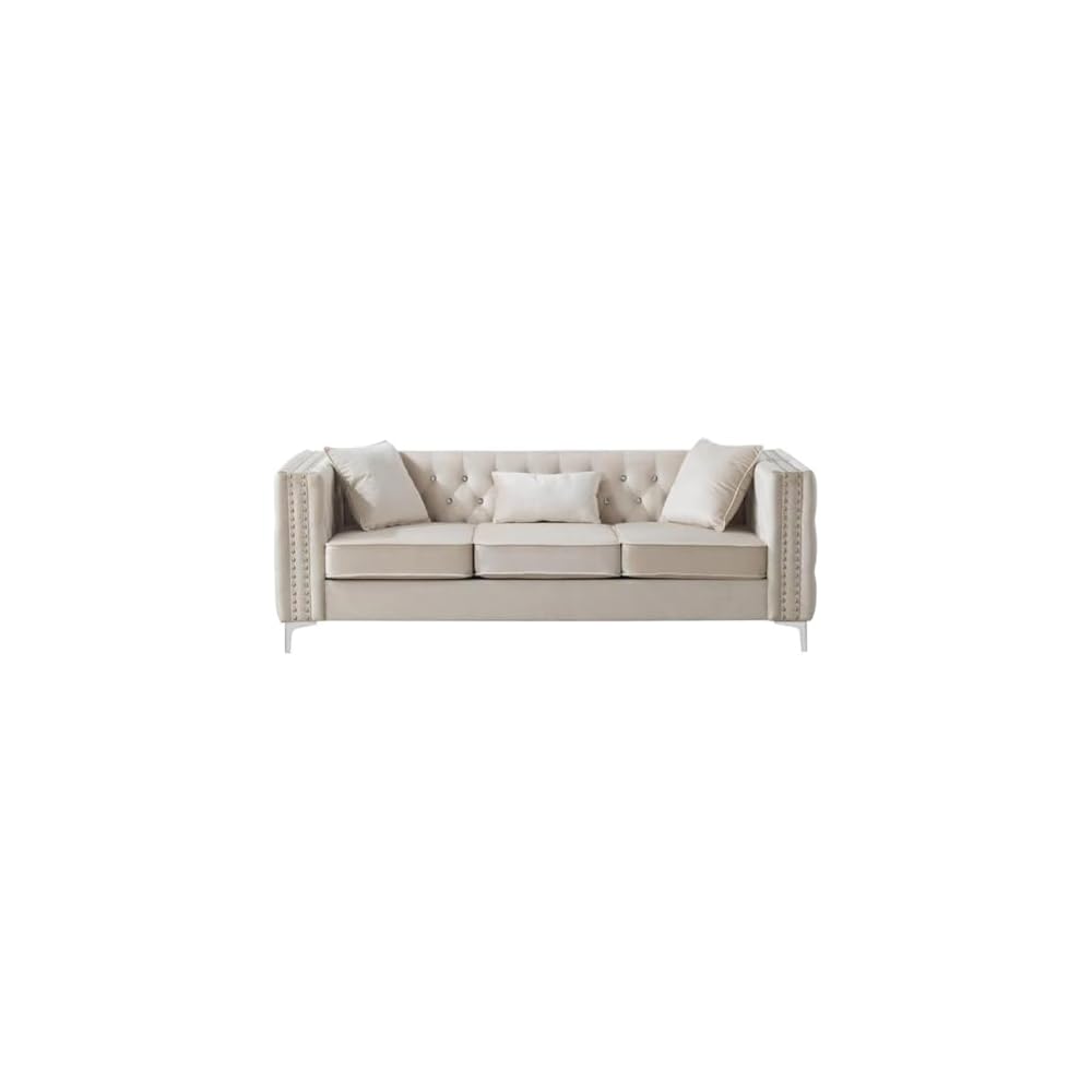 Glory Furniture Paige Velvet Sofa in Ivory