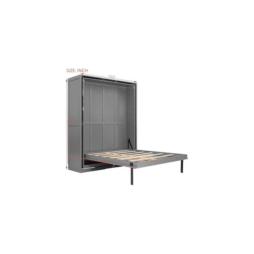 RUNNA Rotating Queen Murphy Bed with Hidden Storage Racks, Space-Saving Multifunctional Wall Bed for Home Office & Small Rooms (Gray#62)
