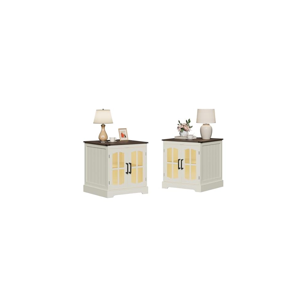 ChooChoo Farmhouse End Table with Charging Station & LED Light
