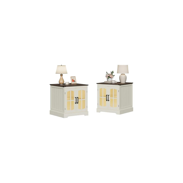 ChooChoo Farmhouse End Table with Charging Station & LED Light