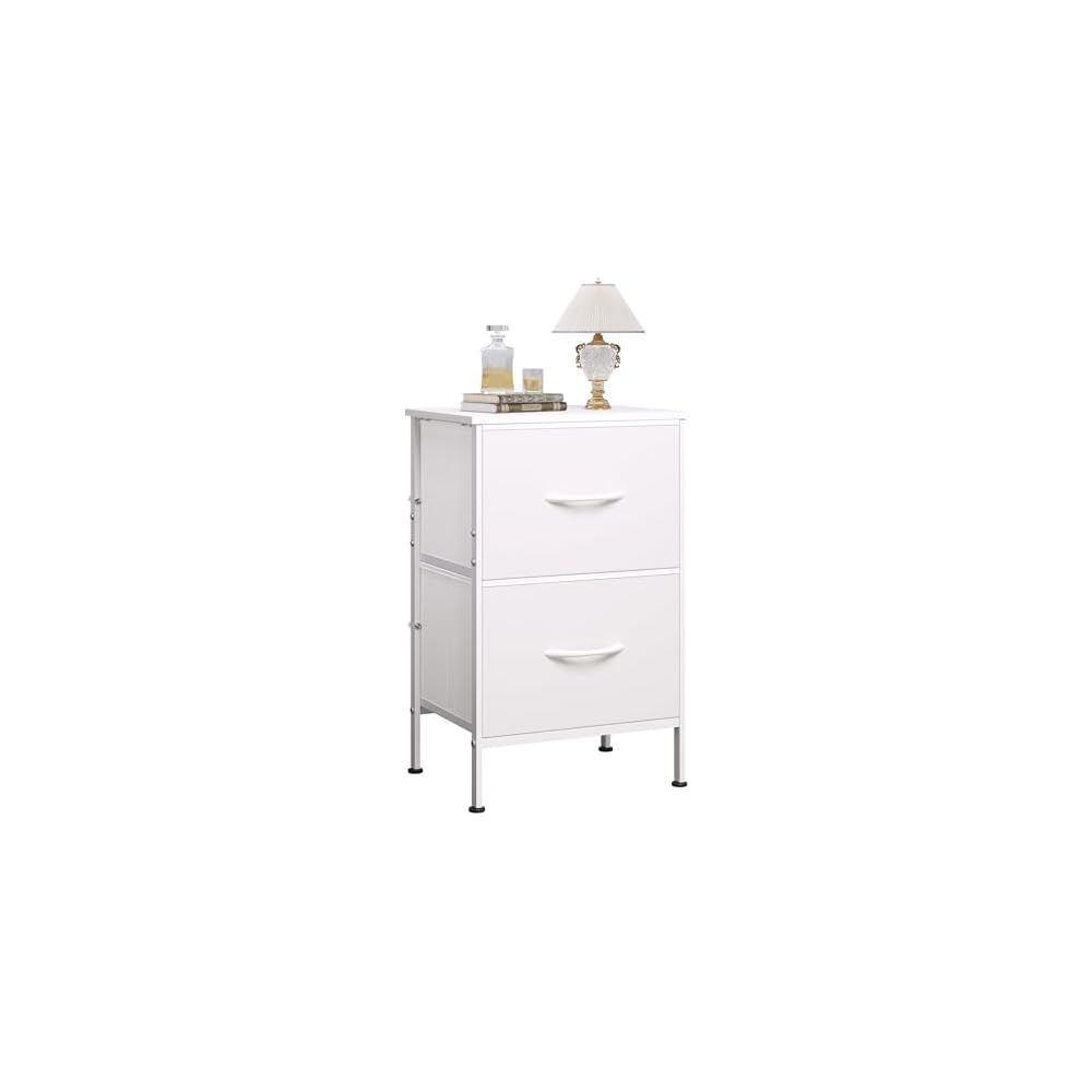 WLIVE Nightstand, 2 Drawer Dresser for Bedroom, Small Dresser with 2 Drawers, Bedside Furniture, Night Stand, End Table with Fabric Bins for Bedroom, Closet, Entryway, Black and Rustic Brown
