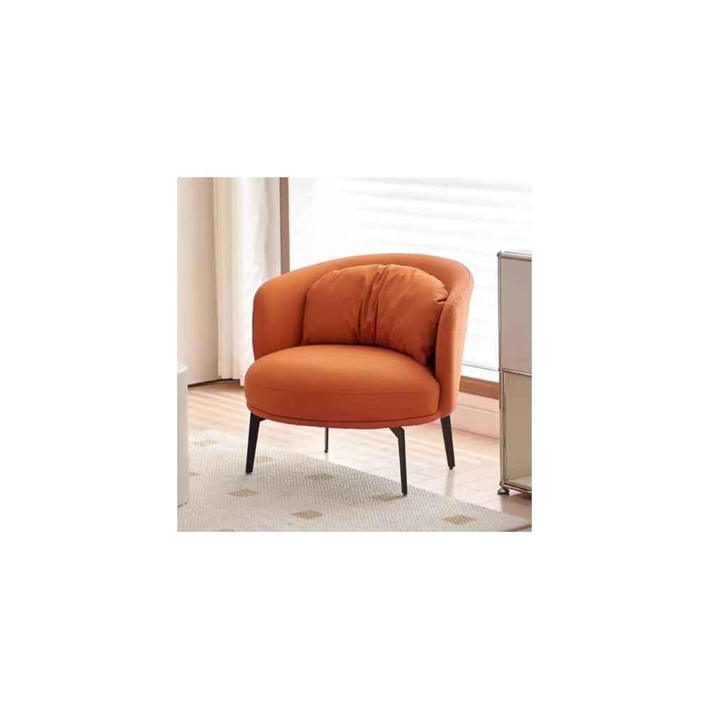 Nordic Padded Cushion Accent Chair for Living Room,Mid Century Armchair with Arc Back,Lounge Reading Chairs Soft Pillow,Single Sofa Chair for Balcony(Orange)