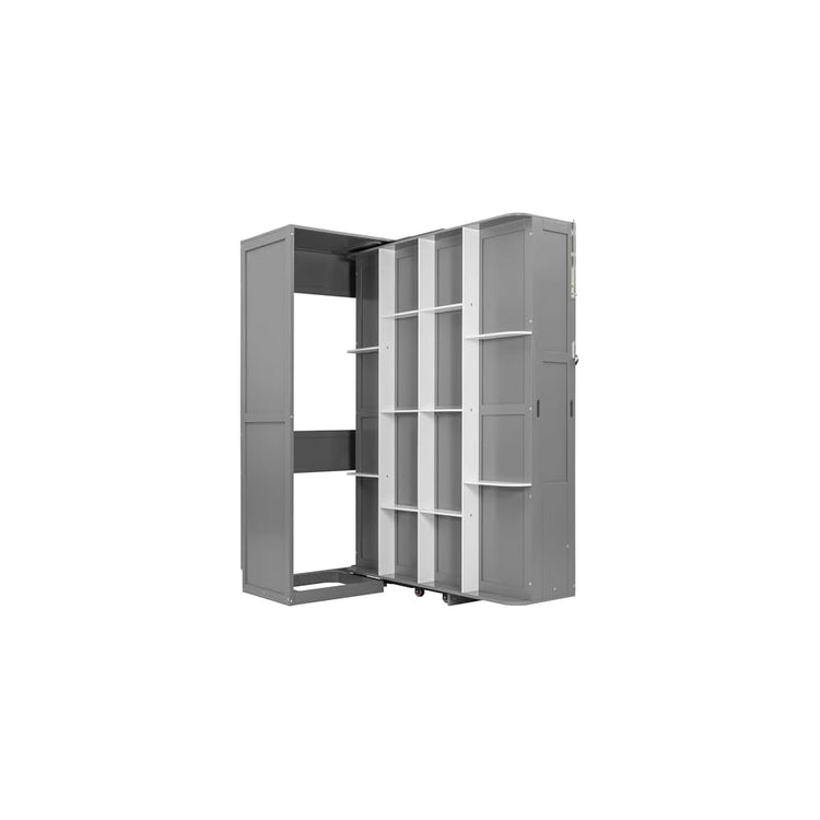 RUNNA Rotating Queen Murphy Bed with Hidden Storage Racks, Space-Saving Multifunctional Wall Bed for Home Office & Small Rooms (Gray#62)