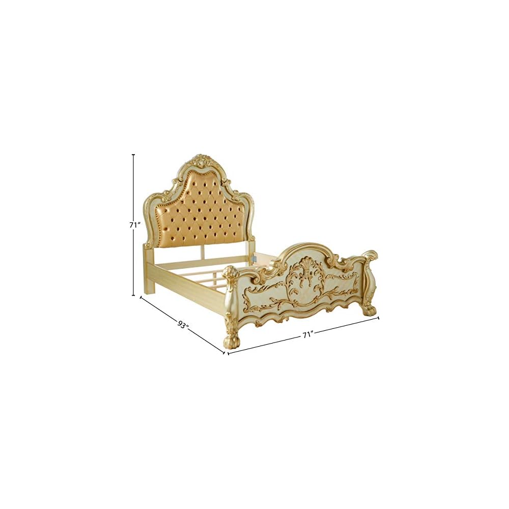 Acme Furniture Dresden Bed, Bone PU/Gold Patina, Queen