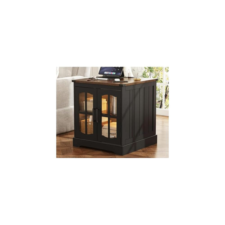 ChooChoo Farmhouse End Table with Charging Station & LED Light