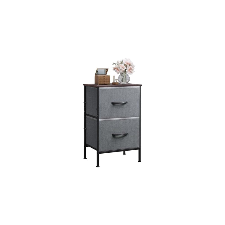 WLIVE Nightstand, 2 Drawer Dresser for Bedroom, Small Dresser with 2 Drawers, Bedside Furniture, Night Stand, End Table with Fabric Bins for Bedroom, Closet, Entryway, Black and Rustic Brown