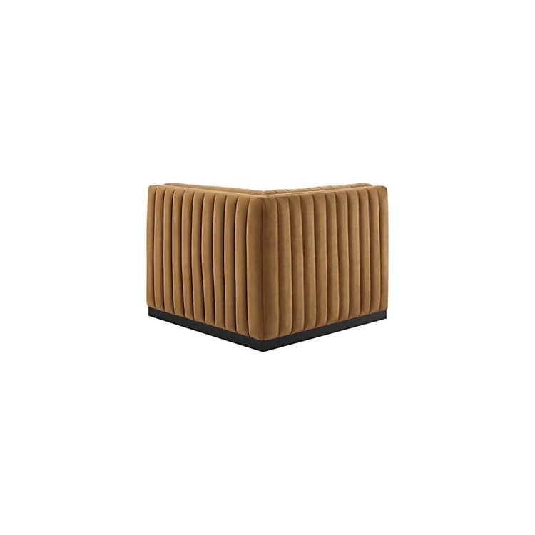 Modway Conjure Channel Tufted Upholstered Performance Velvet Sectional Sofa Left Corner Chair in Black Cognac