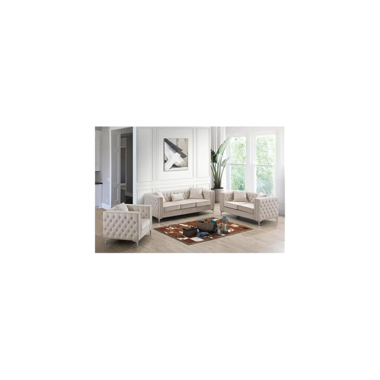 Glory Furniture Paige Velvet Sofa in Ivory