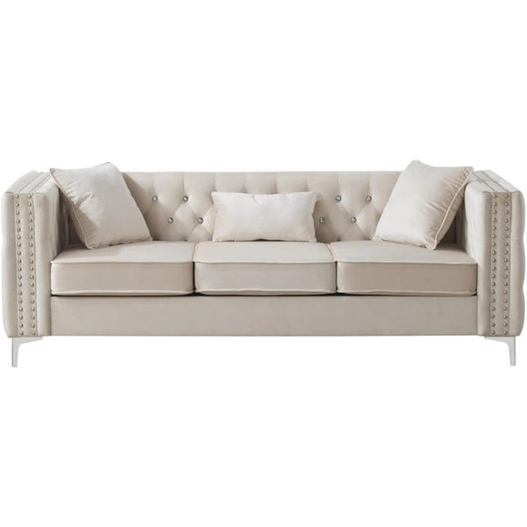 Glory Furniture Paige Velvet Sofa in Ivory