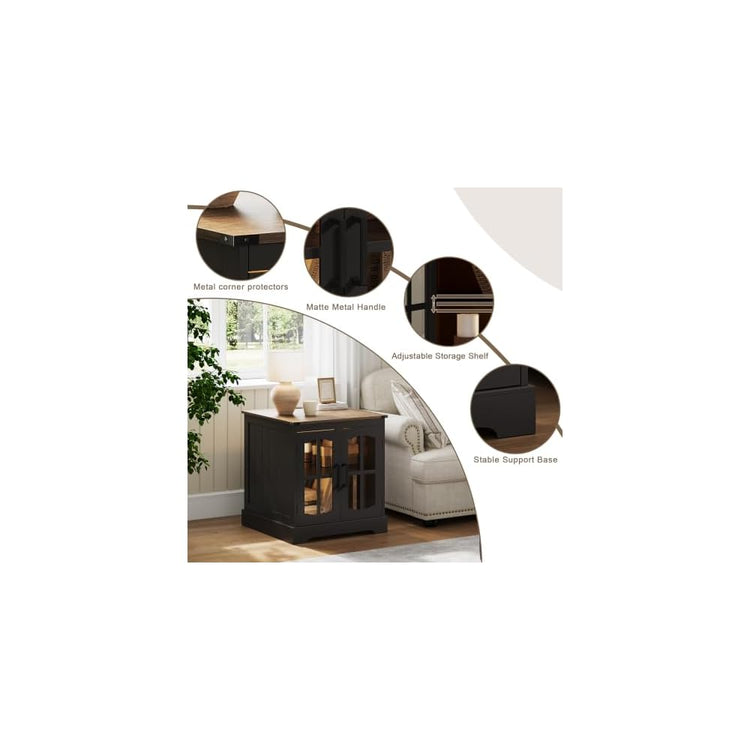 ChooChoo Farmhouse End Table with Charging Station & LED Light