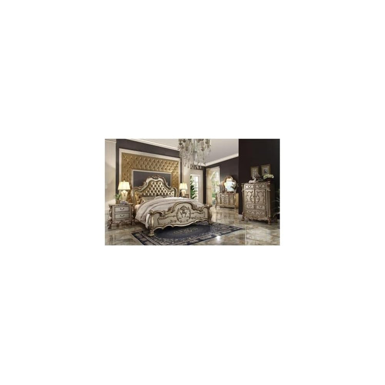 Acme Furniture Dresden Bed, Bone PU/Gold Patina, Queen