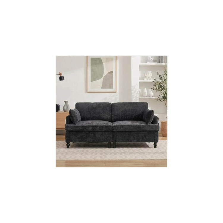 69" Modular Loveseat Sofa with USB Charging Ports, Chenille Deep Seat Cloud Couch Sectional, Modern 2 Seater Sofa with Throw Pillows & LED Light for Living Room, Bedroom, Apartment, Black