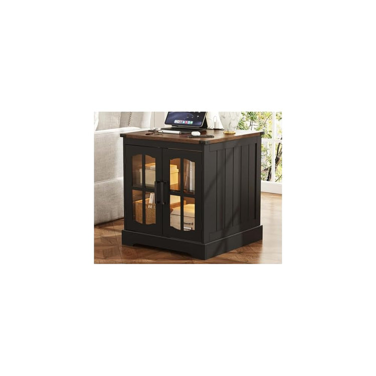 ChooChoo Farmhouse End Table with Charging Station & LED Light