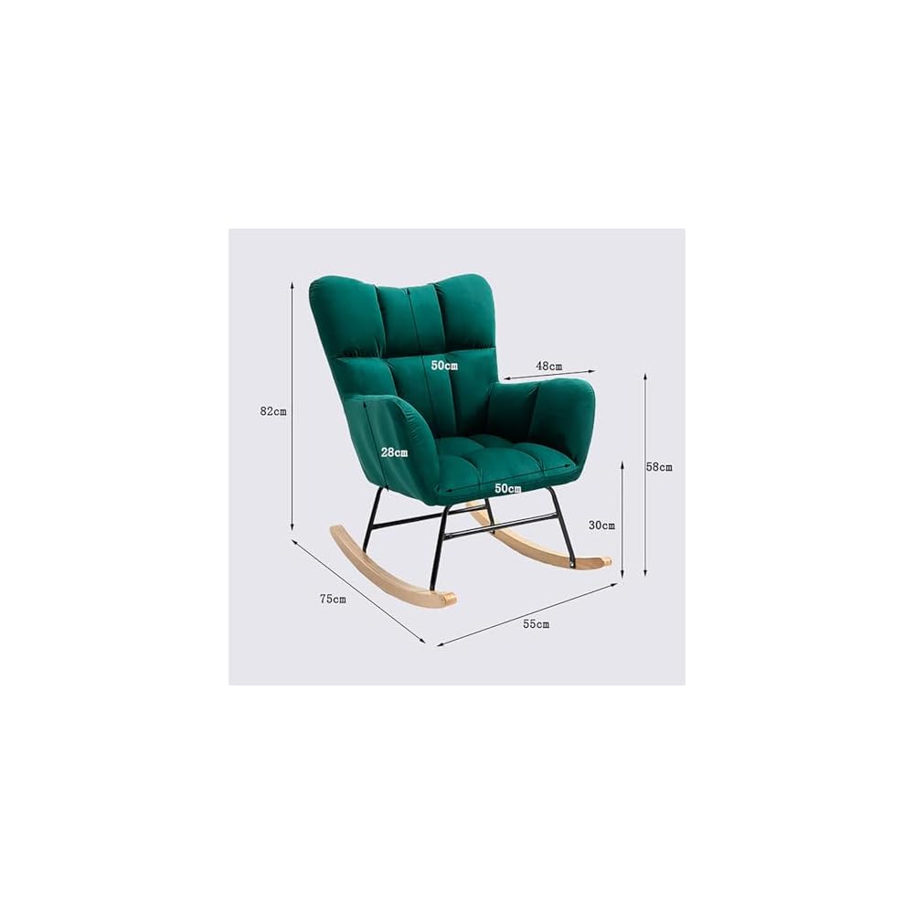 Fashion Wingback Rocking Chair Office Lounge Chair Adults Reading Chair Relax Chair Comfy Upholstered Rocker Armchair with Solid Wood Legs for Home Living Room Bedroom