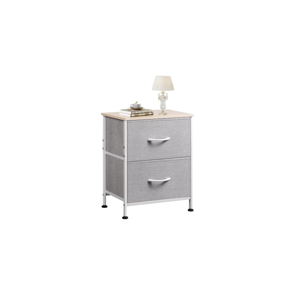 WLIVE Nightstand, 2 Drawer Dresser for Bedroom, Small Dresser with 2 Drawers, Bedside Furniture, Night Stand, End Table with Fabric Bins for Bedroom, Closet, Entryway, Black and Rustic Brown