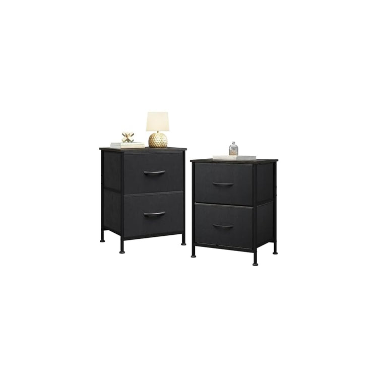 WLIVE Nightstand, 2 Drawer Dresser for Bedroom, Small Dresser with 2 Drawers, Bedside Furniture, Night Stand, End Table with Fabric Bins for Bedroom, Closet, Entryway, Black and Rustic Brown