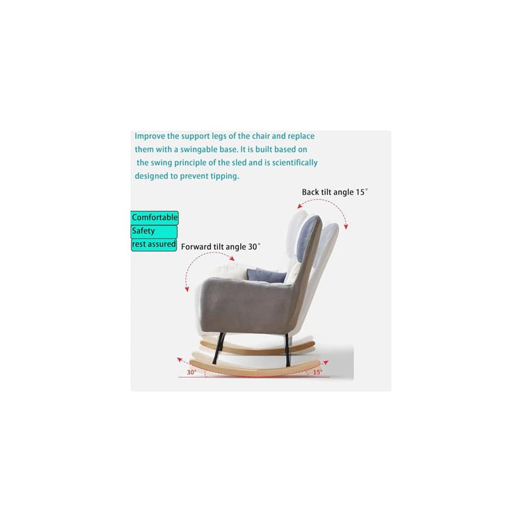 Fashion Wingback Rocking Chair Office Lounge Chair Adults Reading Chair Relax Chair Comfy Upholstered Rocker Armchair with Solid Wood Legs for Home Living Room Bedroom