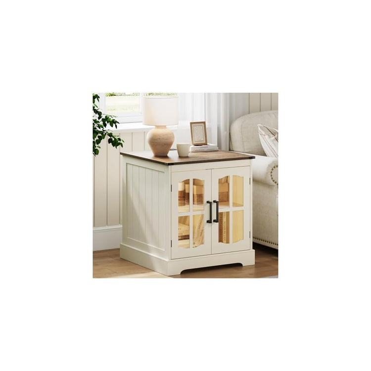 ChooChoo Farmhouse End Table with Charging Station & LED Light