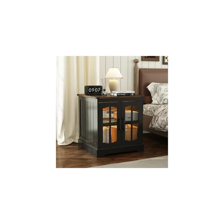 ChooChoo Farmhouse End Table with Charging Station & LED Light