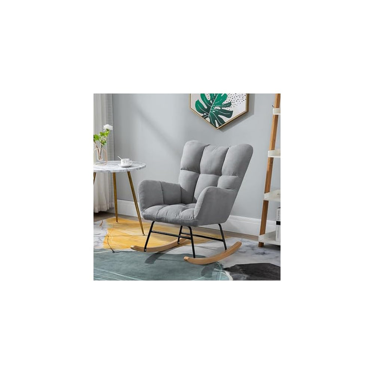Fashion Wingback Rocking Chair Office Lounge Chair Adults Reading Chair Relax Chair Comfy Upholstered Rocker Armchair with Solid Wood Legs for Home Living Room Bedroom