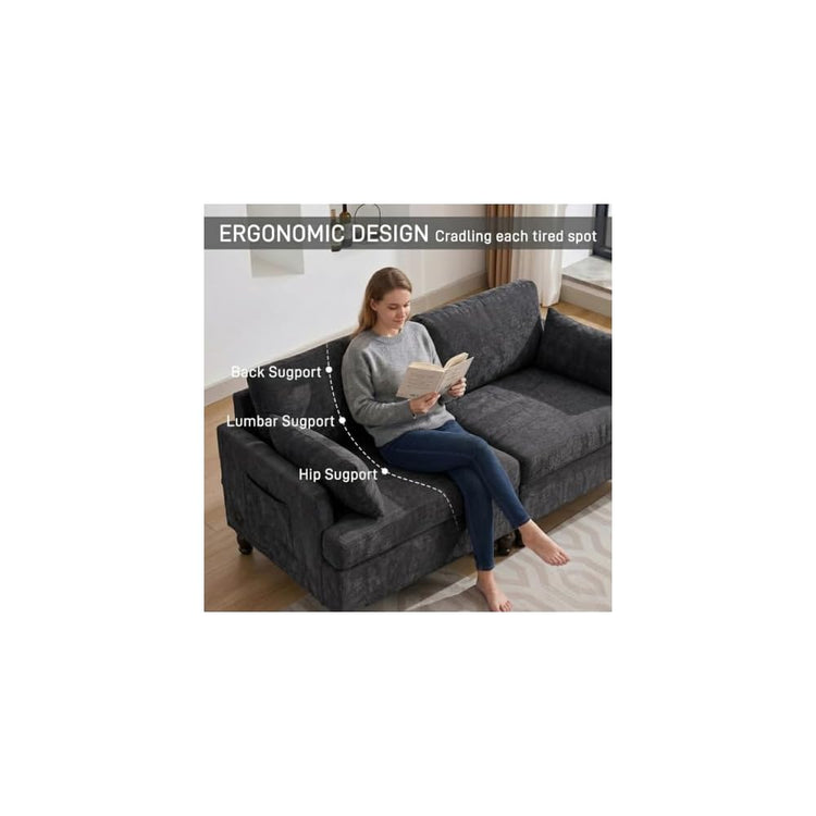 69" Modular Loveseat Sofa with USB Charging Ports, Chenille Deep Seat Cloud Couch Sectional, Modern 2 Seater Sofa with Throw Pillows & LED Light for Living Room, Bedroom, Apartment, Black