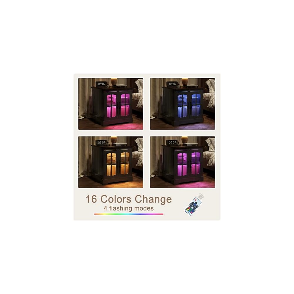 ChooChoo Farmhouse End Table with Charging Station & LED Light
