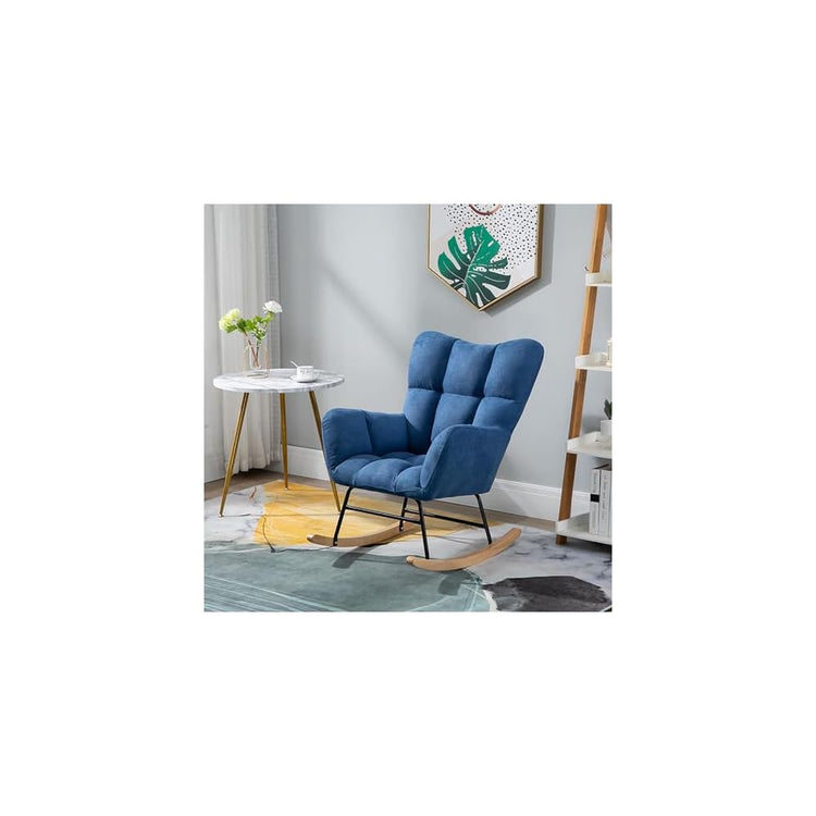 Fashion Wingback Rocking Chair Office Lounge Chair Adults Reading Chair Relax Chair Comfy Upholstered Rocker Armchair with Solid Wood Legs for Home Living Room Bedroom
