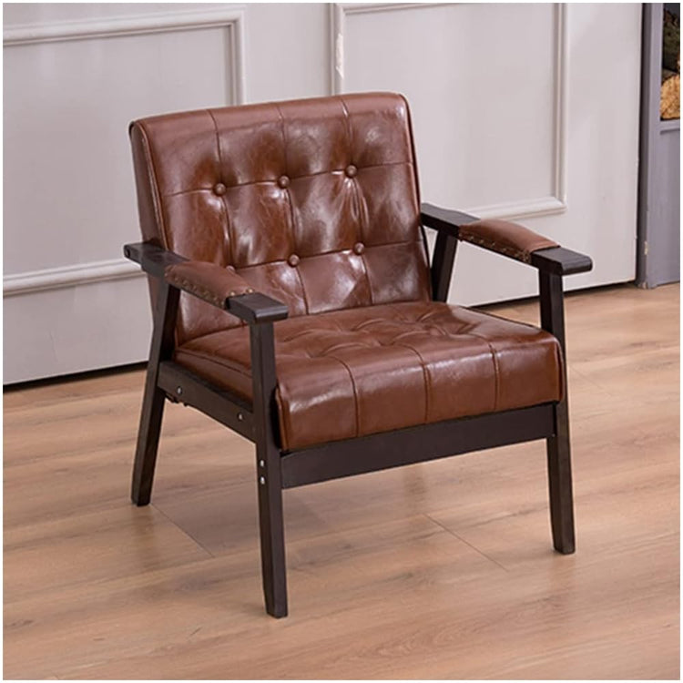 Modern Leather Upholstered Accent Chair with Armrests for Living Room Dining Chairs Mid Century Sofa Chair with Button Wingback Stylish Reading Chair for Bedroom or Reception Room