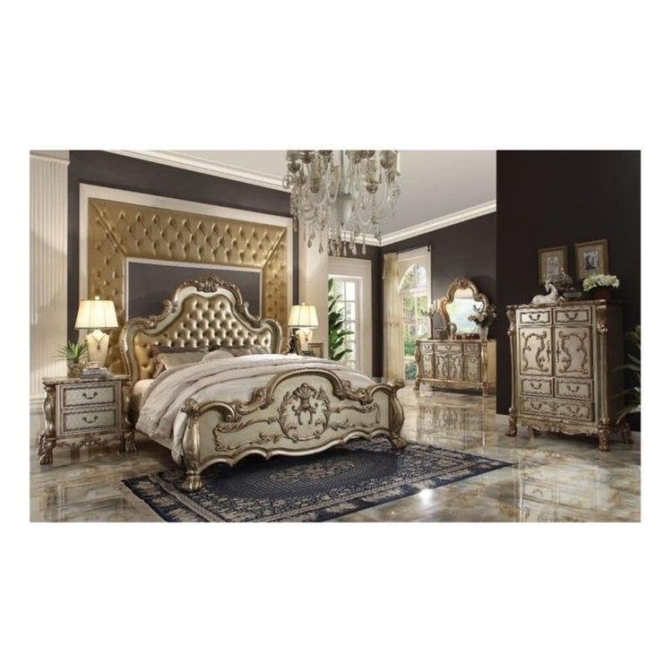 Acme Furniture Dresden Bed, Bone PU/Gold Patina, Queen