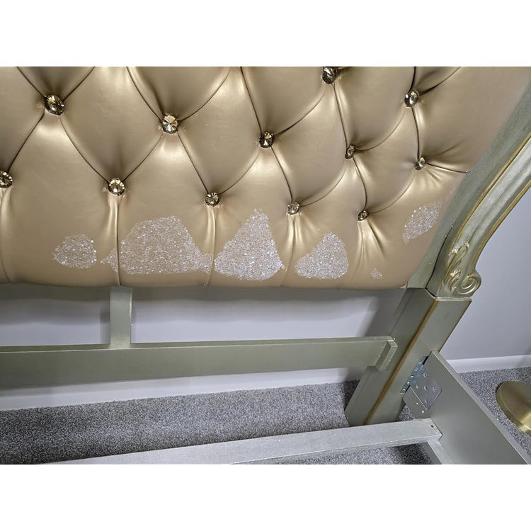 Acme Furniture Dresden Bed, Bone PU/Gold Patina, Queen