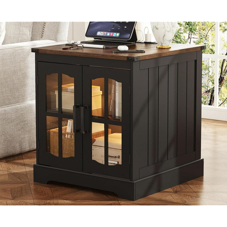 ChooChoo Farmhouse End Table with Charging Station & LED Light
